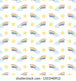 cute rainbows with clouds and stars pattern