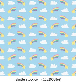 cute rainbows with clouds and stars pattern
