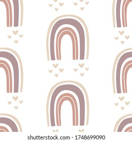 Cute rainbows hand drawn doodles seamless pattern. Decorative nursery background, kids apparel print, wrapping paper, wallpaper design. Vector illustration