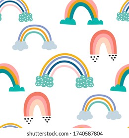 Barras de arcos cortas dibujadas a mano llenado de vectores sin fisuras. Un bonito dibujo infantil. Papel de envoltura para bebés, textil, ilustración vectorial 