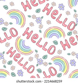 Cute rainbows seamless pattern. Hello Summer illustration for children's room design, Wallpaper, textiles, fabric, packaging paper. Vector