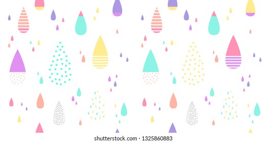 Cute raining pattern seamless colorful. Abstract water drop for kid fabric print, wallpaper, wrapping paper, textile, baby background, banner and card design.