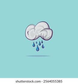 Cute rainy vector. Rain day isolated on green background.