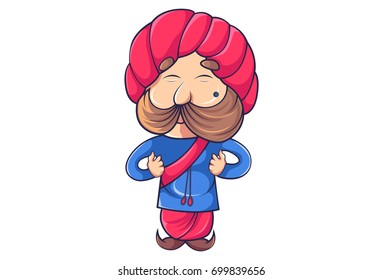 Cute Rajput Man Happy. Vector Illustration. Isolated on white background.