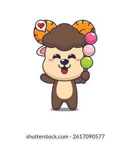 Cute ram cartoon vector illustration eating dango