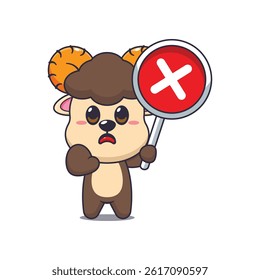 Cute ram cartoon vector illustration with wrong sign