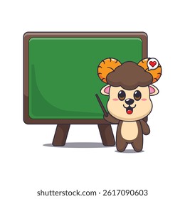 Cute ram cartoon vector illustration with blackboard