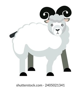 Cute ram, flat vector illustration. Cartoon style. Isolated on white background