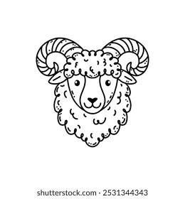 Bonito ram na mão desenhado estilo doodle no fundo branco.
