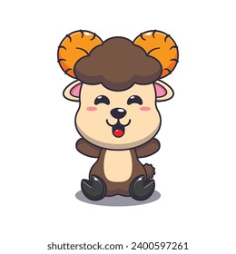 Cute ram sheep cartoon vector illustration. 