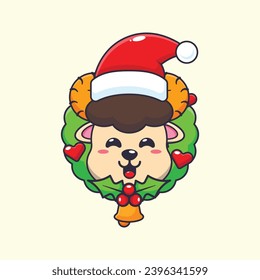 Cute ram sheep in christmas day. Cute christmas cartoon character illustration. 