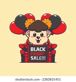 cute ram sheep happy in black friday sale cartoon vector illustration
