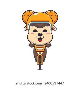 Cute ram sheep ride on bicycle cartoon vector illustration.