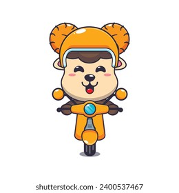 Cute ram sheep ride on scooter cartoon vector illustration.
