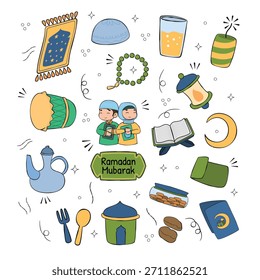 Coleção de ilustrações de doodle de elemento Ramadã bonito