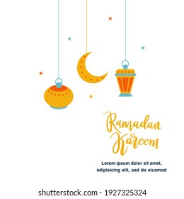 Cute Ramadan Kareem greeting flat illustration with lantern
