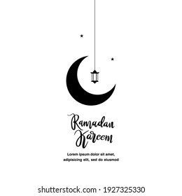 Cute Ramadan Kareem greeting flat illustration with lantern