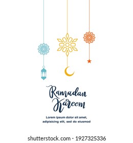 Cute Ramadan Kareem greeting flat illustration with lantern