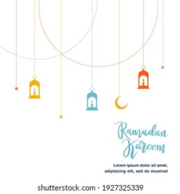 Cute Ramadan Kareem greeting flat illustration with lantern