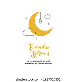 Cute Ramadan Kareem greeting flat illustration with lantern