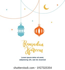 Cute Ramadan Kareem greeting flat illustration with lantern