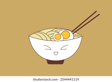 Cute Ramen Bowl Illustration with Smile