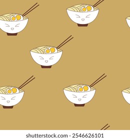 Cute Ramen Bowls with Faces Pattern