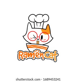 Cute Ramen Cat logo mascot with chef hat designs 