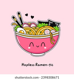 Diseño de carácter de ramen con letras.  Ilustración vectorial plana.