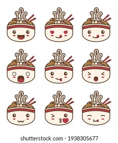 cute ramen emoji with different facial expressions