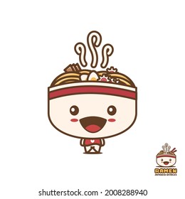cute ramen mascot character, japanese noodle cartoon illustration, isolated on white background