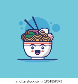 Cute ramen noodle character icon Illustration. Noodle cartoon vector. Can be used for emoticon, web, ui,  icon, app, emoji