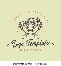 cute ramen noodle character logo with ornament. vector.