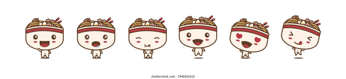 cute ramen noodle characters with different expressions