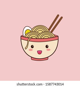 Cute Ramen Noodle Kawaii On Pink Background