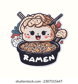Cute ramen noodles illustration concept