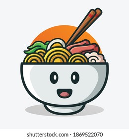 Cute Ramen Vector Illustration. A popular food from Japan. Can be used for emoticon, ui, web, app intro card, editorial, emoji, icon.