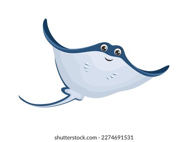 Cute ramp fish isolated on white. Vector flat illustration. Smiling stingray icon. Cartoon sea animal. 