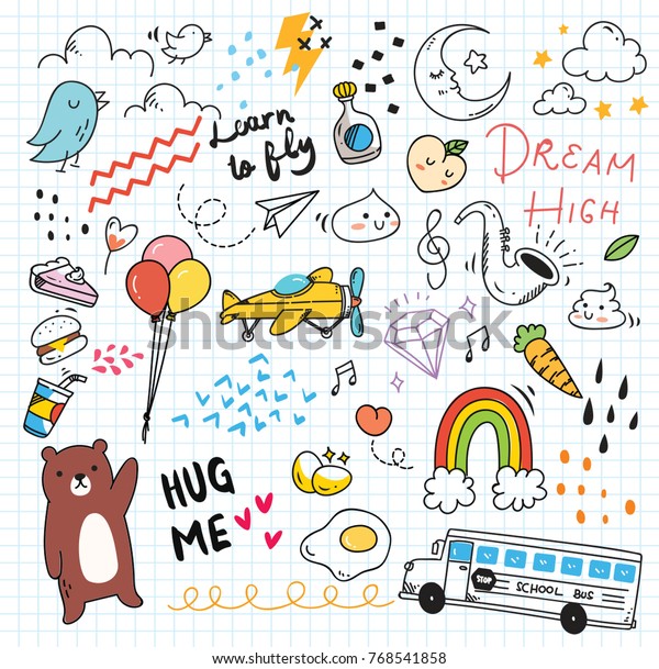 Cute Random Doodle Background Stock Vector (Royalty Free) 768541858