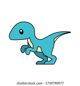 Cute Raptor Dinosaur with Outline Vector Illustration on White