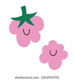 Cute raspberries icon, cartoon illustration isolated on white background. Simple hand drawn art, doodle icon, healthy food clipart