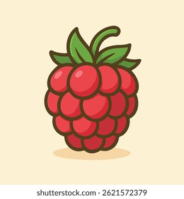 Lindo Vector de dibujos animados de frambuesa con hoja	
