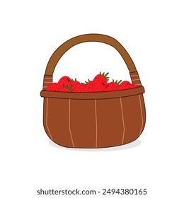Cute raspberry fruit in the basket vector design new version. Picnic elements in the park. illustration of picking and gathering fruits. berries fruit basket in cartoon style or fairy tale. rasberry