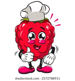 Cute raspberry fruit vektor illustration mascot character as chef give thumbs up, work of hand drawn