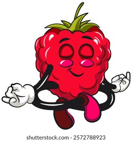 Cute raspberry fruit vektor illustration mascot character meditating, work of hand drawn