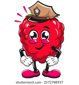 Cute raspberry fruit vektor illustration mascot character as a policeman, work of hand drawn