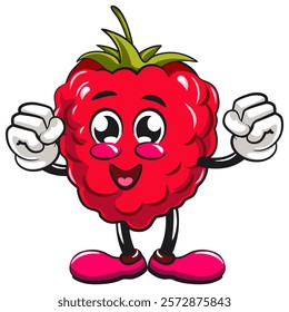 Cute raspberry fruit vektor illustration mascot character be healthy and strong enough to become a champion, work of hand drawn