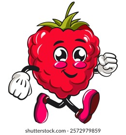 Cute raspberry fruit vektor illustration mascot character walking, work of hand drawn