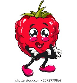 Cute raspberry fruit vektor illustration mascot character folding his arms calmly, work of hand drawn