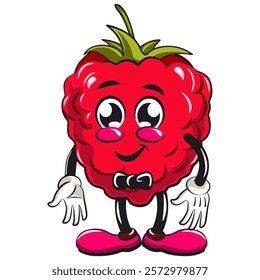 Cute raspberry fruit vektor illustration mascot character wearing a bow tie and feeling cool, work of hand drawn